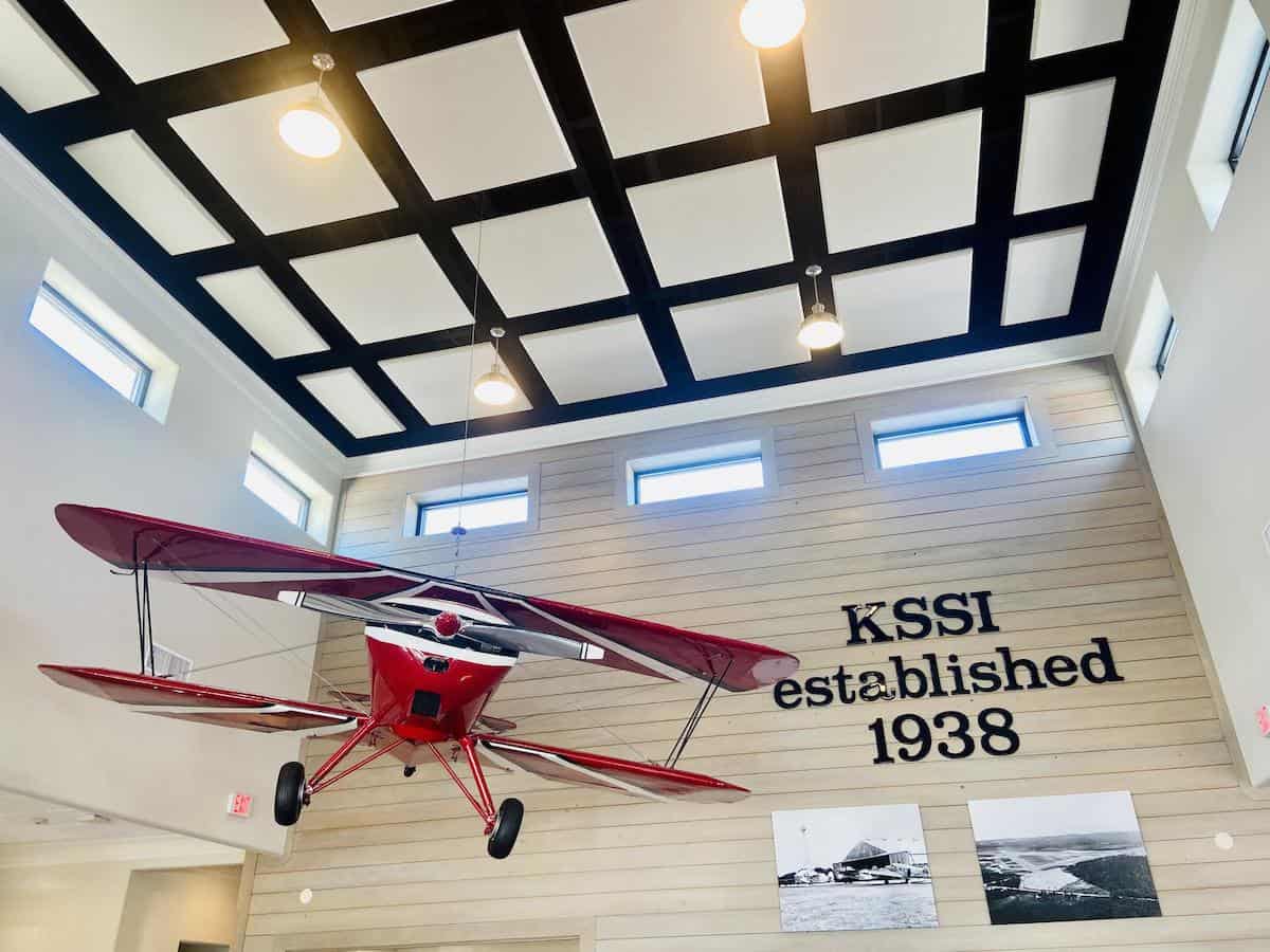 Biplane hanging from the ceiling in the St Simons Island Airport