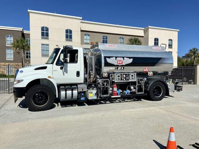 Fuel truck in front of St Simon Island Airport